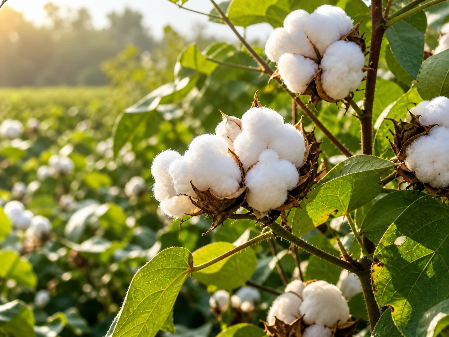 Healthy mature cotton bolls representing agricultural biotechnology research