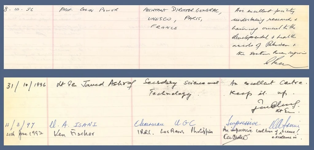 Scanned page from CEMB's visitors' book