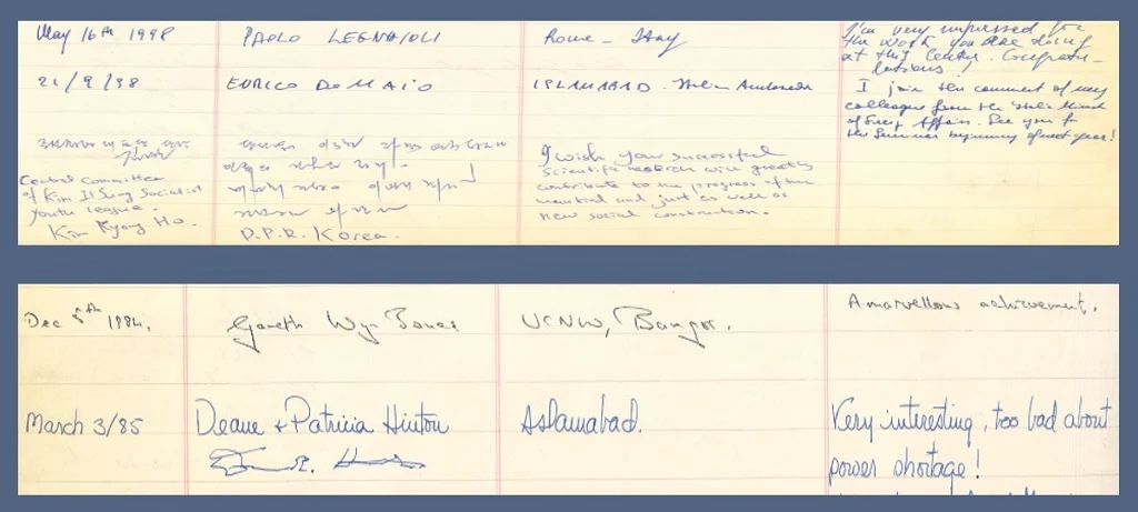 Scanned page from CEMB's visitors' book